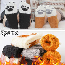 Load image into Gallery viewer, 3 Pairs Women Winter Warm Cat Paw Cartoon Design Fluffy  Slippers Socks
