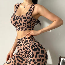 Load image into Gallery viewer, Women Leopard Print Shockproof Push Up Running Gym Fitness Bra
