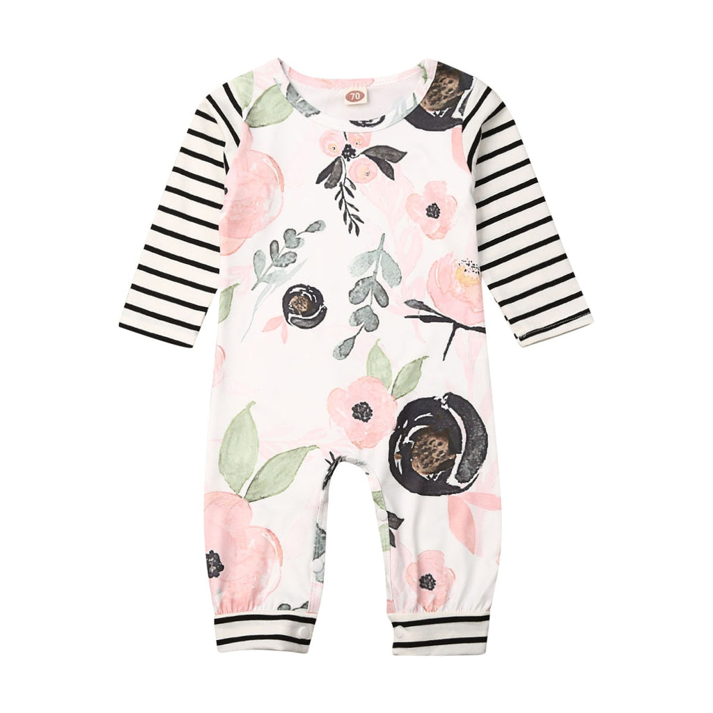Unisex Baby Flower Striped Long Sleeves Romper For Toddlers