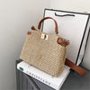 Weave Square Straw Shoulder Tote Travel Bags For Women