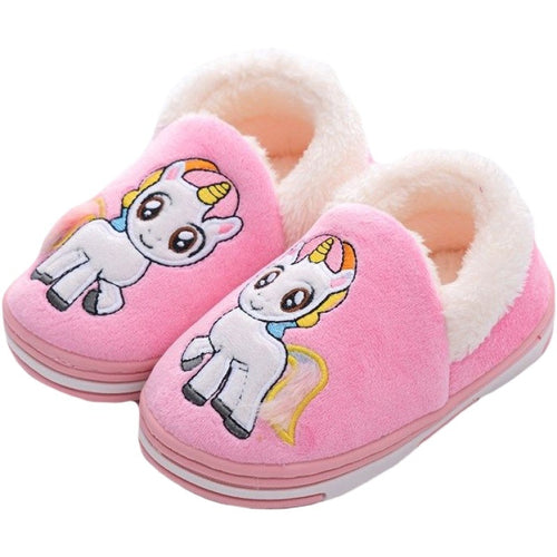 Unisex Toddler Unicorn Cartoon Image Design Winter Indoor Fur Slides Slippers