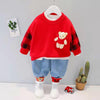 Cartoon Animal Design Sweater + Warm Pants Suit For Kids