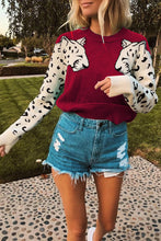Load image into Gallery viewer, Knitted Cheetah Head Print Splice Loose Jumper Pullover
