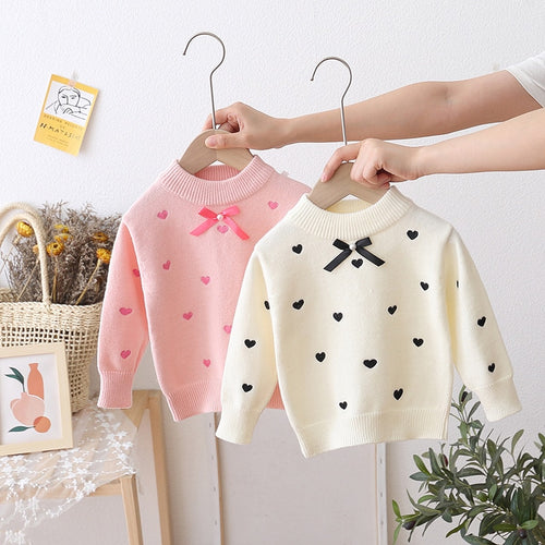 Knitted Bowknot Pullover Embroidered Love Jumper For Girls