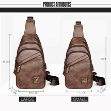 Load image into Gallery viewer, Crazy Horse Leather USB Charging Sling Back Shoulder Travel Crossbody Bags
