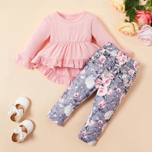 Load image into Gallery viewer, Girls Solid Top &amp; Flower Print Design Pants
