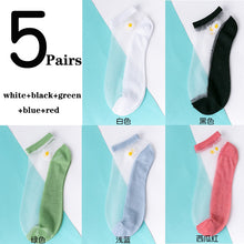 Load image into Gallery viewer, 5 Pairs Ultra Thin Transparent Daisy Flower Design Ankle Socks freeshipping - Tyche Ace

