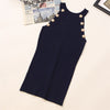 Golden Buttons Hollow Out Design Thin Knitted Sleeveless Stylish Top For Women