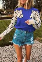 Load image into Gallery viewer, Knitted Cheetah Head Print Splice Loose Jumper Pullover
