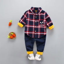 Load image into Gallery viewer, 2Pcs/Sets Thick Plush Lined Velvet Plaid Shirt &amp; Pants Suits For Toddlers
