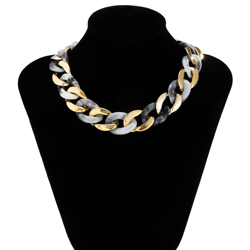 Unisex Chunky Thick Gold Tone Resin Link Chain Necklace