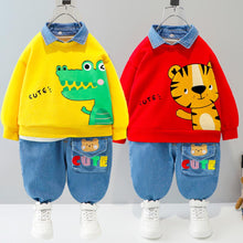 Load image into Gallery viewer, Cartoon Animal Design Sweater + Warm Pants Suit For Kids
