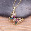 Colourful Shining Statement Butterfly Rhinestone Crystal Lucky Charm Pendant Necklace