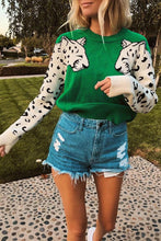 Load image into Gallery viewer, Knitted Cheetah Head Print Splice Loose Jumper Pullover
