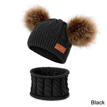 Load image into Gallery viewer, Unisex Pompom Knitted Hat and Scarf Beanie Hats Sets For Kids
