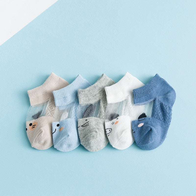 5 Pairs Thin Mesh Cute Socks For Babies