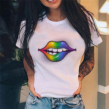 Load image into Gallery viewer, Casual Lip Print Design Short Sleeved T Shirt freeshipping - Tyche Ace
