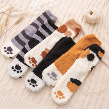 Load image into Gallery viewer, 3 Pairs Women Winter Warm Cat Paw Cartoon Design Fluffy  Slippers Socks
