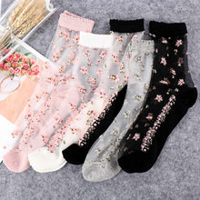 Load image into Gallery viewer, Pair Breathable Ultra Thin Transparent Silk Crystal Rose Flower Sock Slippers freeshipping - Tyche Ace
