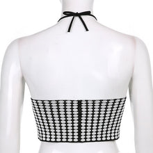 Load image into Gallery viewer, Black Vintage Plaid Design Backless Halter Crop Tank Top - Tyche Ace
