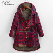 Load image into Gallery viewer, Versear Female Jacket Plush Coat Women Windbreaker Winter Warm Outwear Floral Print Hooded Pockets Vintage Oversized Coats Plus freeshipping - Tyche Ace
