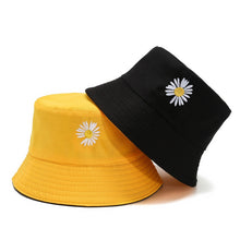 Load image into Gallery viewer, Unisex Bucket Hat Double-Side Harajuku Outdoor Fishing Cap Women Men Cotton Sunscreen Hats Daisy Embroidery Fisherman Caps

