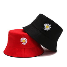 Load image into Gallery viewer, Unisex Bucket Hat Double-Side Harajuku Outdoor Fishing Cap Women Men Cotton Sunscreen Hats Daisy Embroidery Fisherman Caps
