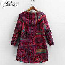 Load image into Gallery viewer, Versear Female Jacket Plush Coat Women Windbreaker Winter Warm Outwear Floral Print Hooded Pockets Vintage Oversized Coats Plus freeshipping - Tyche Ace
