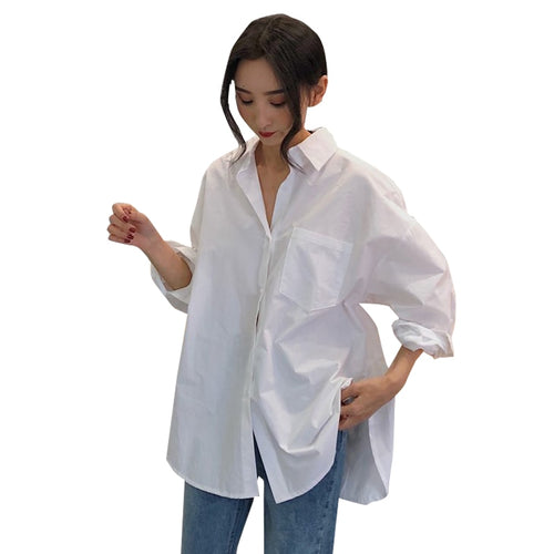 White Cotton Long Sleeve Oversize Shirt