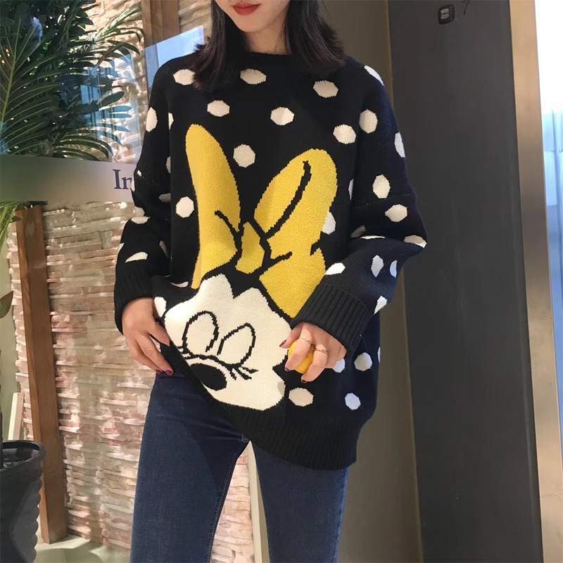 Knitted Cartoon Mouse Image Polka Dot Loose Fit  Sweater freeshipping - Tyche Ace