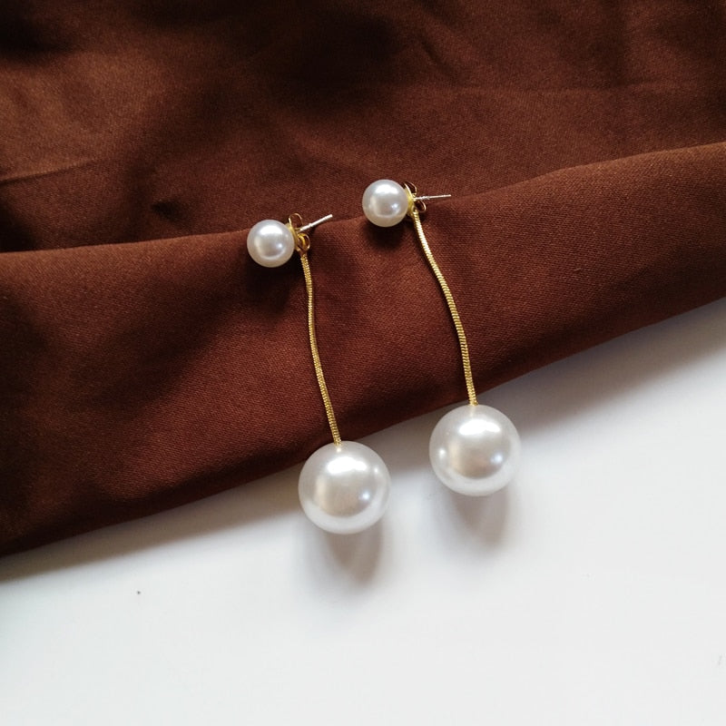 Kshmir New pearl long earrings simple geometric pearl retro metal exquisite French earrings S925 stitches 2020