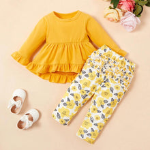 Load image into Gallery viewer, Girls Solid Top &amp; Flower Print Design Pants
