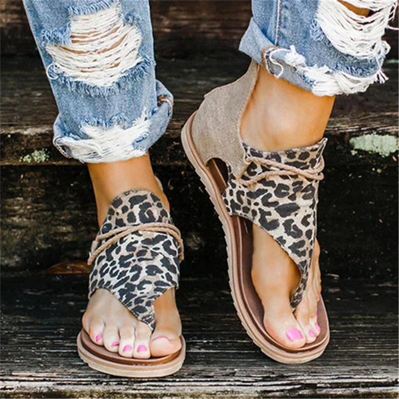 Summer Casual Retro Animal Print Design Clip Toe Flat Sandals freeshipping - Tyche Ace