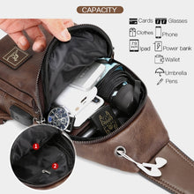 Load image into Gallery viewer, Crazy Horse Leather USB Charging Sling Back Shoulder Travel Crossbody Bags
