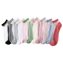 Load image into Gallery viewer, 5 Pairs Ultra Thin Transparent Daisy Flower Design Ankle Socks freeshipping - Tyche Ace
