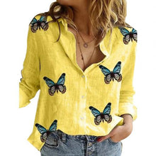 Load image into Gallery viewer, Long Sleeve Butterflies Print Single-breasted Office Shirt Blouse freeshipping - Tyche Ace
