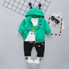 3Pc Set Cartoon Dinosaur Image Design Hooded Sweater Pants + T Shirt For Boys