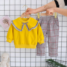 Load image into Gallery viewer, Plaid Letter Print Letter Print Design Baby Girl Sweater Two Piece Suit
