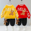 Cartoon Animal Design Sweater + Warm Pants Suit For Kids