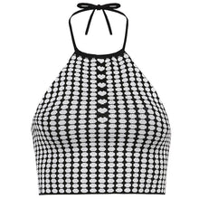Load image into Gallery viewer, Black Vintage Plaid Design Backless Halter Crop Tank Top - Tyche Ace
