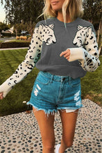 Load image into Gallery viewer, Knitted Cheetah Head Print Splice Loose Jumper Pullover
