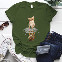 Load image into Gallery viewer, Cat &amp; Tiger Print Graphic T Shirt freeshipping - Tyche Ace
