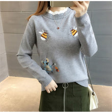 Load image into Gallery viewer, Little Bee Embroidery Loose Warm Sweater freeshipping - Tyche Ace
