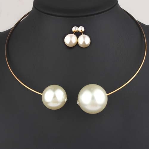 Large Faux Pearl Rhinestone Necklace Bangle Earrings Ring Sets