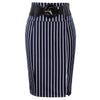 Elegant Pinstripe High Waist Belt Design Pencil Bodycon Skirts For Women