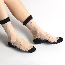 Load image into Gallery viewer, Pair Breathable Ultra Thin Transparent Silk Crystal Rose Flower Sock Slippers freeshipping - Tyche Ace
