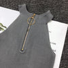 Zip Design Knitted Off-Shoulder Sleeveless Short Tank Tops for Women