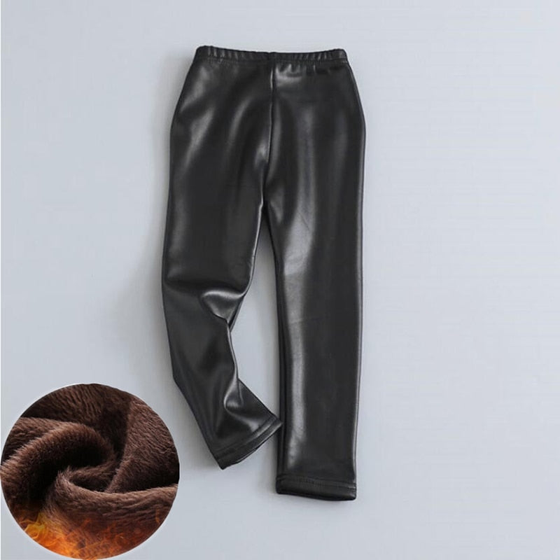 Winter Thick Velvet Pencil Faux PU Leather Legging For Girls - Tyche Ace