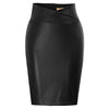 Faux Leather High Waist Back Split Knee Length Pencil Skirts For Women