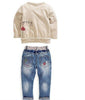 Denim Cartoon Long Sleeves Sweater + Jeans Suit Set For Kids